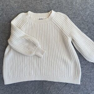 Aerie Sweater Womens XS Cream Chunky‎ Knit Balloon Sleeve Crewneck Pullover